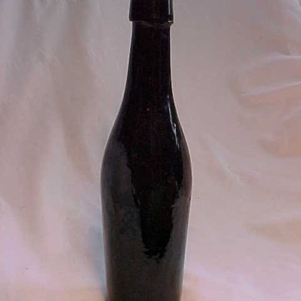c1880s Black Glass Utility Bottle Dark Olive Amber with an applied lip 3 piece mold with whittle, Great for Civil War Prop Decor