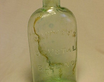 c1880s Sawyer's Crystal Blueing, Cork Top Aqua Household Bottle , Country Primitive Decor, Wedding Decor, Great Gift Idea