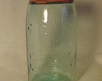 c1880s Mason's Hero Cross Patent Nov. 30th 1858, Aqua Quart Fruit Jar, Country Primitive Decor, Kitchen Storage Container , Hoosier Jar #9