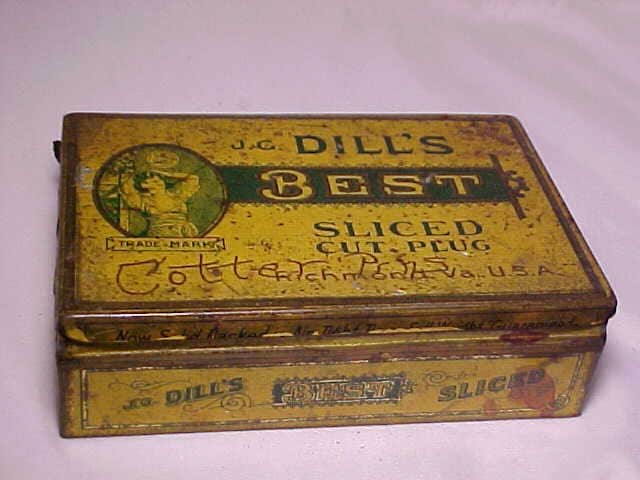 best plug tobacco C1910 J. G. Dill's Best Sliced Cut Plug Tobacco Richmond, VA., 100 Year Old  Tobacco Tin, Smoke Shop Decor, Country Kitchen Decor No. 4