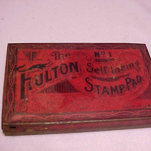 c1910-20s The Fulton No.1 Self Inking Stamp Pad, Vintage Office Supply Ink Stamp Pad, School House Decor, Country Kitchen Decor