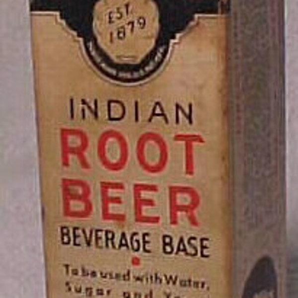 c1940s Baker's Indian Root Beer Extract Springfield, Mass., Bottle with Box RESERVED 4 MARC