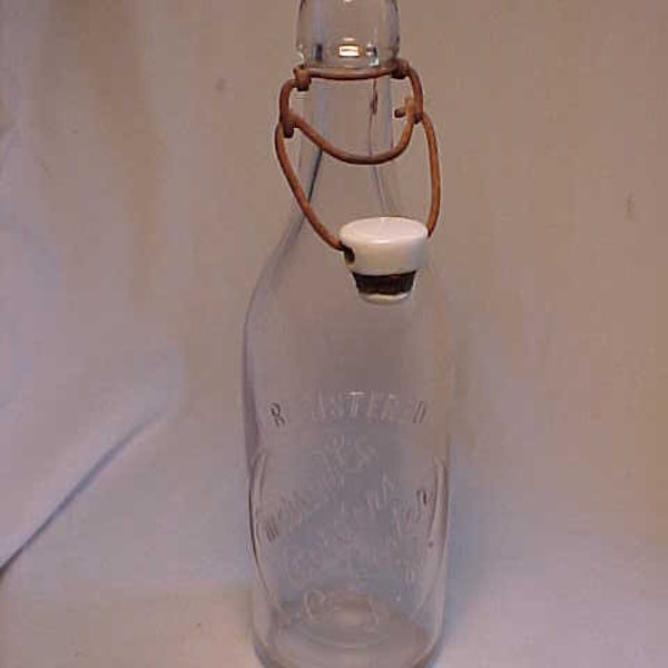 c1890s Emerson & Co. Bottlers Rochester, N.H. in Script, Clear Blob Top Pre Prohibition Beer or Soda Bottle, Back Bar Decor