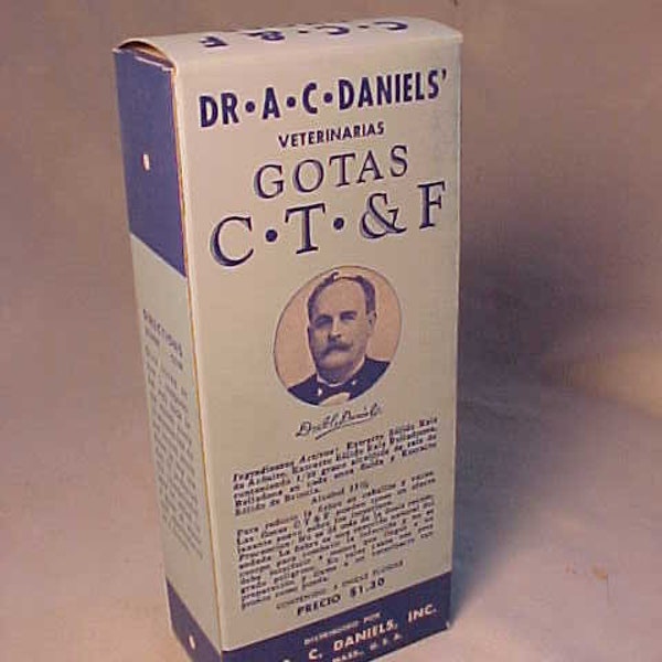 1944 Dr A. C. Daniel's Veterinary C.C. & F Drops Boston, Mass., original NOS Veterinary Medicine Bottle box, Box Only, Drug Store Decor