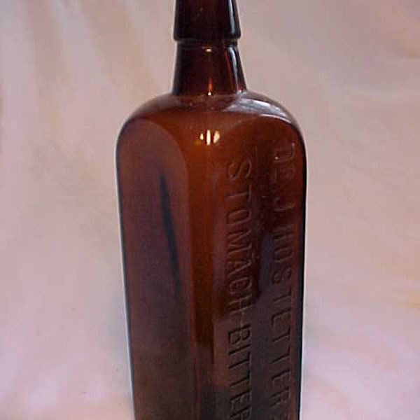 c1920s Dr. J. Hostetter's Stomach Bitters, Cork Top Amber Bitters Bottle , Back Bar Bottle Decor, Man Cave Decor, Drug Store Decor