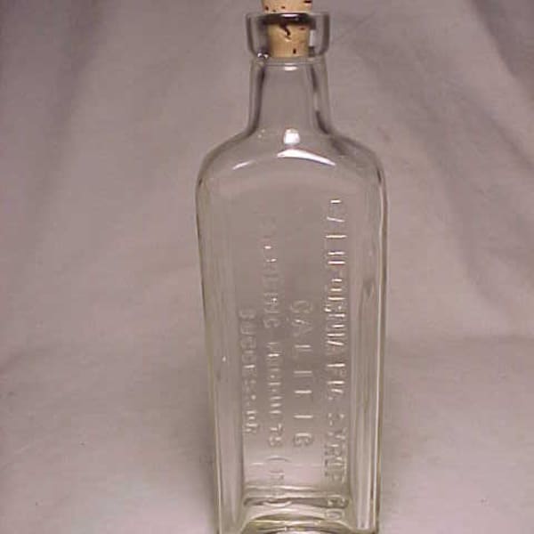 c1920 California Fig Syrup Co. Sterling Products Inc. Successor Califig, Clear Glass Cork Top Extract Bottle, Country Primitive Decor No.4