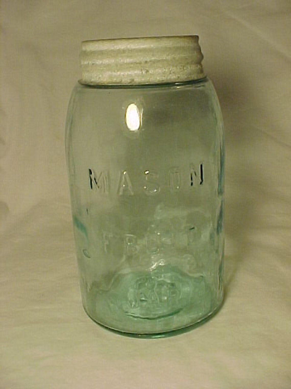 C190010 Mason Fruit Jar 3 lines Aqua Quart Fruit Jar with the Etsy