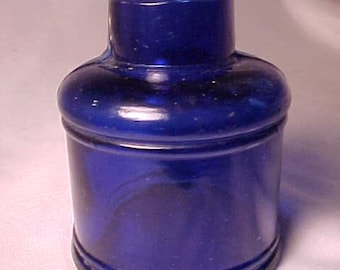 c1890s Cobalt Blue 3 ounce Cork Top Round Cylindrical Inkwell Ink Bottle, School House decor or Office Desk Decor, Country Primitive Decor