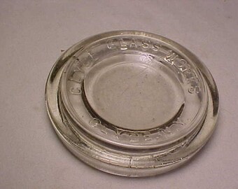 c1880s Clyde Glass Works Clyde, N.Y. for a Mason's Clyde New York Canning Fruit Jar Lid Cover, Country Primitive Decor