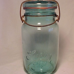 c1910-20 Sure Seal One Quart Size Ball Blue Canning Fruit Jar Country Primitive Decor, For Wedding Decor, Gift Idea, Hoosier Cabinet Decor