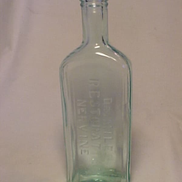 c1920s Dr. Miles Restorative Nervine Indiana, Cork Top Aqua Glass  Patent Medicine bottle, Drug Store Decor, Wedding Decor,Country Primitive