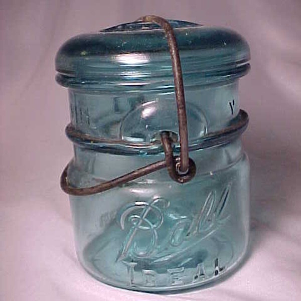 c1910-20s Ball Ideal Blue Half Pint Fruit Jar, 1/2 pint Canning Jar ,Hoosier Jar, Country Kitchen Decor, Country Primitive Decor