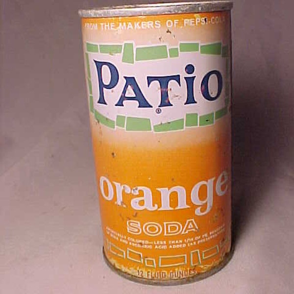 c1960s Patio Orange Soda Pepsi Cola Bottling Co. Ayer, Mass. Pull Tab Top Advertising Tin Soda Can, Soda Fountain Decor #2