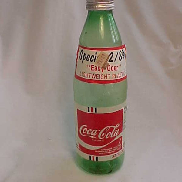 c1970s Coca Cola Easy Goer Lightweight Plastic Bottle Retro Collectible Soda Bottle, Coca Cola Bottling Co. Providence, R.I., Back Bar Decor