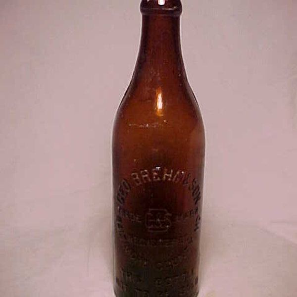 c1900 Geo. Brehm & Son Baltimore County, MD., Amber Crown top Pre Prohibition Brewery Breweriana Beer Bottle, Man Cave, Back Bar Bottle