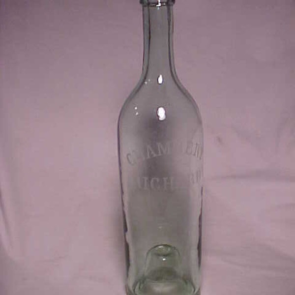 c1890s Chambery Richard French Liquor Brandy Vermouth Wine Type Bottle, Cork Top Blown Glass Back Bar Bottle, Back Bar Decor