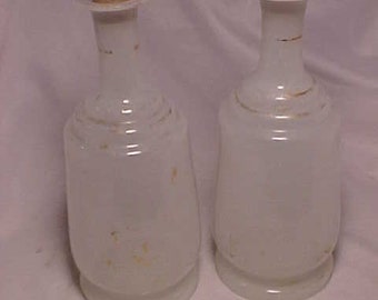 c1890s Cork Top Blown Bristol Glass Barber Bottle Decanters , has pontil bases, Barber Shop Decor, Clam Broth opalescent Blown Glass Bottles