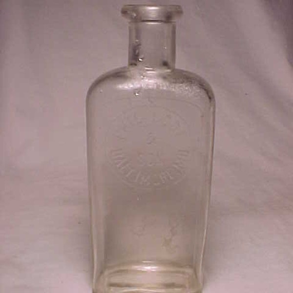 c1890s Phil Lobe & Son Baltimore, Maryland ,half Pint Cork Top Blown Glass Whiskey Flask, Back Bar Decor, Back Bottle, Man Cave Decor