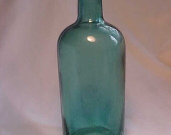 c1880s Teal Green Cork Top blown glass Master Ink Utility Bottle with an applied lip School House Decor, colored medicine bottle #5