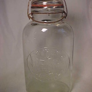 c1915 The WEARS Jar Half Gallon Clear color Glass Oval Fruit Jar Canning Jar, Wedding Decor, Country Primitive Decor