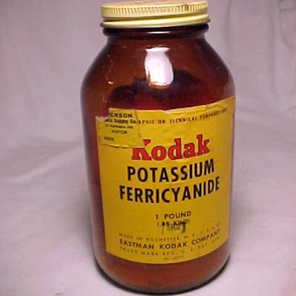 c1940-50s Kodak Ferricyanide Eastman Kodak Rochester, N.Y. screw top amber glass Photography Developing Solution Jar, Photographer Dark Room