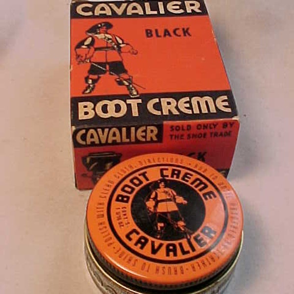 c1940s Cavalier Black Boot Creme The Kiwi Polish Co. Pottstown, Pennsylvania, Shoe Polish Jar with box, Country Primitive Decor No.2