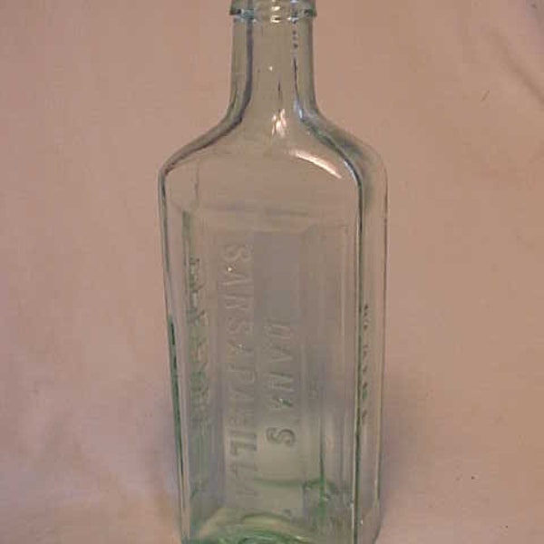 c1880s Dana's Sarsaparilla Belfast, Maine , aqua Blown Glass Patent Medicine bottle , Drug Store Decor, Country Primitive Decor No.4