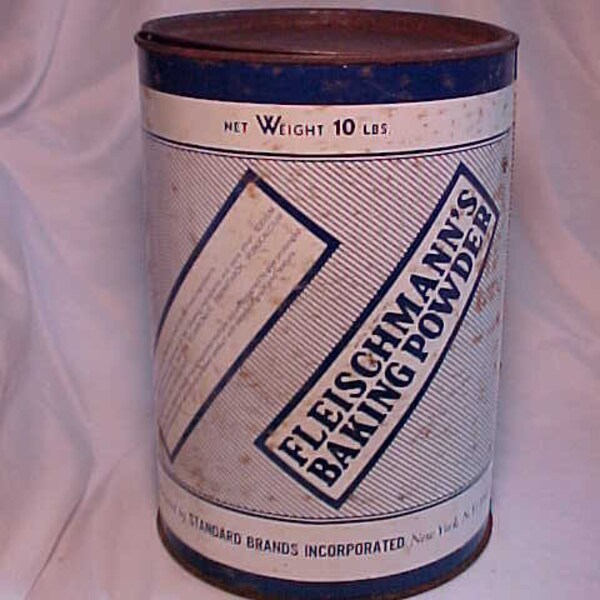 c1950-60s Fleischmann's Baking Powder manufactured by Standard Brands New York, N.Y., Advertising Food Tin Can, Country Primitive Decor