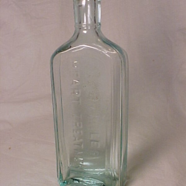 c1920s Dr. Miles Heart Treatment Elkhart, Indiana , Aqua Glass Cork Top Medicine Bottle, Valentines Day Gift , Country Primitive Decor No.2