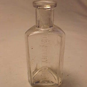 c1890s Century Cream, Clear Glass Cork Top Triangle Skin Cream Perfume Bottle, Country Primitive Decor