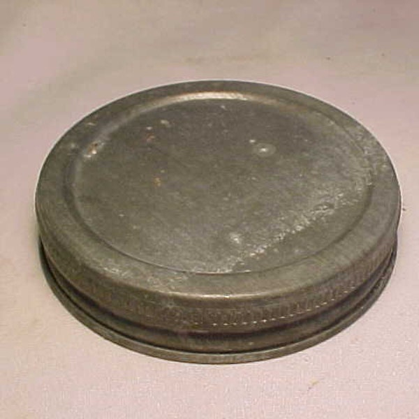 c1940s unmarked zinc lid for the Ball Freezer Jar, Country Primitive Decor, Country Kitchen, Hoosier Jar, Wedding Decor