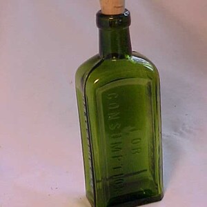 c1890s Piso's Cure for Consumption Hazeltine & Co., Cork Top Green Blown Glass Cure Bottle, Drug Store Decor, Window Decor #5