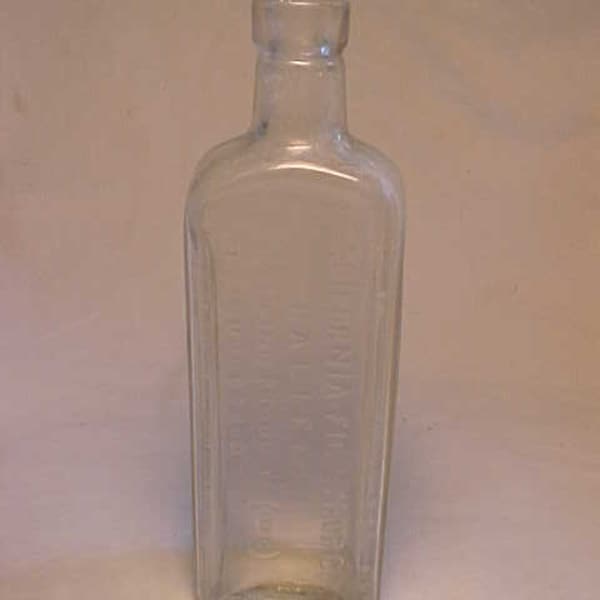 c1920 California Fig Syrup Co. Sterling Products Inc. Successor Califig, Clear Glass Cork Top Extract Bottle, Country Primitive Decor No.3