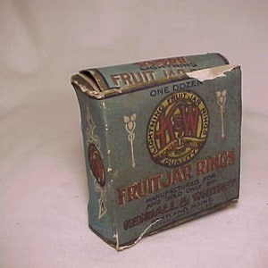 c1910-20s Lightning Fruit Jar Rings sold only By Kendall & Whitney Portland, Maine , Fruit Jar Ring Box, Country Primitive Decor No.2 image 1