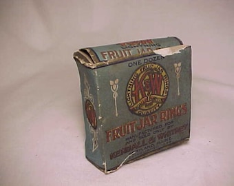 c1910-20s Lightning Fruit Jar Rings sold only By Kendall & Whitney Portland, Maine , Fruit Jar Ring Box, Country Primitive Decor No.2