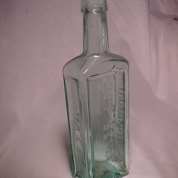 c1870s N. P. Selee Melrose, Mass., Scarce Cork Top Aqua Blown Glass Patent Medicine Apothecary Pharmacy Druggist bottle, Drug Store Decor