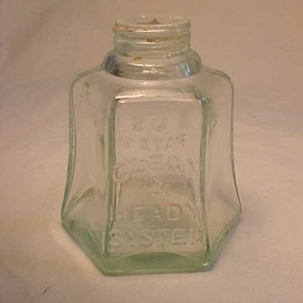 c1892 Clean & Ready System By The Clean and Ready Co. New York, N.Y. screw top Aqua Blown Glass Inkwell Ink Mucilage Glue Bottle SCARCE