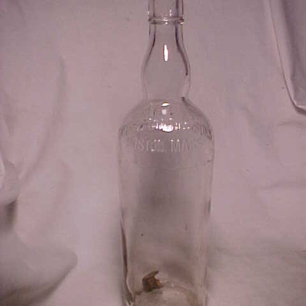 c1890s Thos. L. Smith & Sons Boston, Mass., Cork top blown clear glass whiskey fifth bottle, Back Bar Bottle, Back Bar Decor