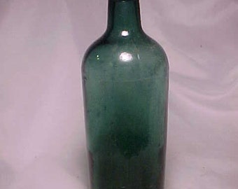 c1880s Teal Green Cork Top 3 piece mold blown glass Master Ink Utility Bottle with an applied pour spout lip School House Decor #6
