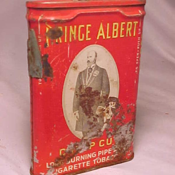 c1930-40s Prince Albert Crimp Cut Pipe and Cigarette Tobacco By R. J. Reynolds Tobacco Company Winston Salem, N.C., Antique Tobacco Tin #18