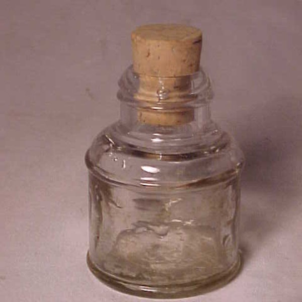 c1900 Carter's 7 1/2 Clear Glass Cork Top Inkwell Ink Bottle with a cork, Desk Top Decor, School House Decor, Country Primitive Decor