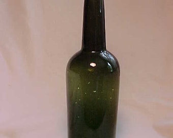 c1890s One Fifth Cork Top Forest Green Blown Glass Three Piece Mold Whiskey Bottle, Back Bar Decor, Man Cave Decor, Back Bar Bottle No. 2