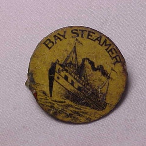C1910-20 Bay Steamer Ship Tin Lithograph Tobacco Tag, Antique Tobacco Tin,  Man Cave Decor, Smoke Shop Decor, Cigarette, Cigar, Pipe