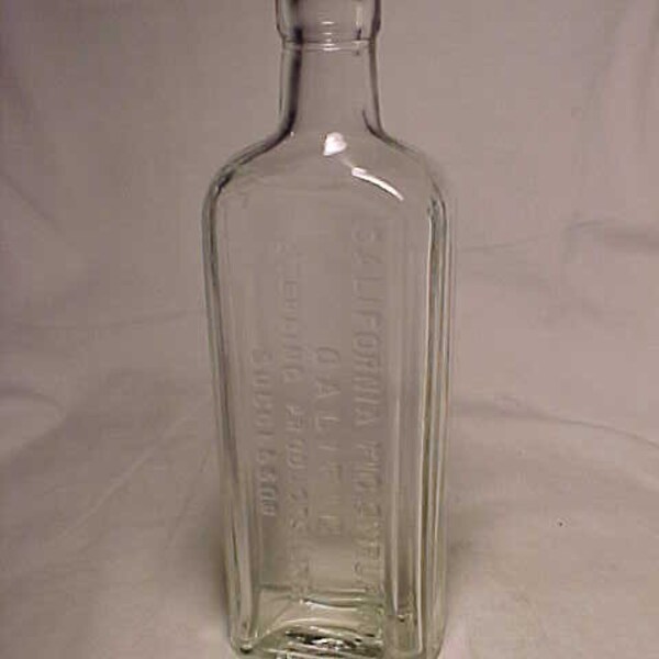 c1920 California Fig Syrup Co. Sterling Products Inc. Successor Califig, Clear Glass Cork Top Extract Bottle, Country Primitive Decor