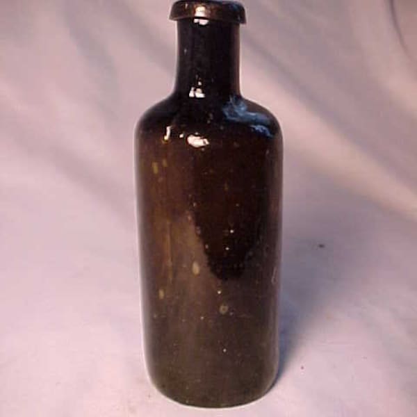 c1840s Nice Open Pontil Stoddard New Hampshire or Connecticut Glass Amber Utility Ink or Medicine Bottle with a folded Lip