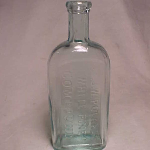 c1860s Dr. Poland's White Pine Compound by Dr. J. W. Poland Melrose, Mass., Cork Top Aqua Glass Patent Medicine Apothecary bottle No.3