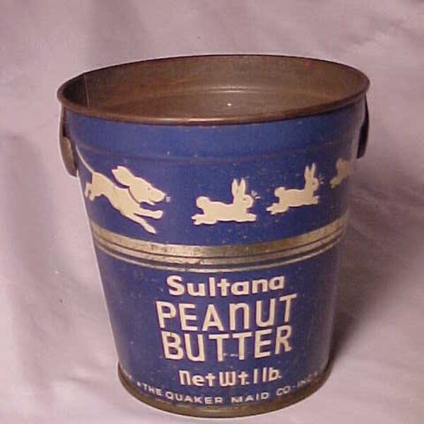 c1930s 1 LB Sultana Peanut Butter The Quaker Maid Co. New York, N.Y., Terre Haute, Ind., Advertising Peanut Butter Tin Pail Can without lid