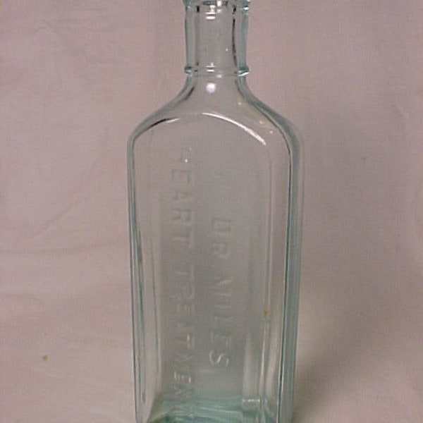 c1920s Dr. Miles Heart Treatment Elkhart, Indiana , Aqua Glass Cork Top Medicine Bottle, Great Valentines Day Gift , Country Primitive Decor