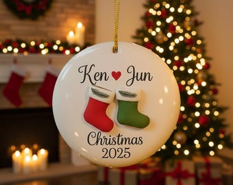 Adorno navideño personalizado para parejas 2025, adorno personalizado para la primera Navidad, recuerdo para parejas recién casadas, regalo romántico navideño para parejas