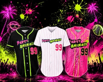 Camiseta de béisbol personalizada para fiestas, camiseta de equipo personalizada, camiseta con número personalizado, atuendo para festivales, camiseta para fiestas de cumpleaños, tema fluorescente